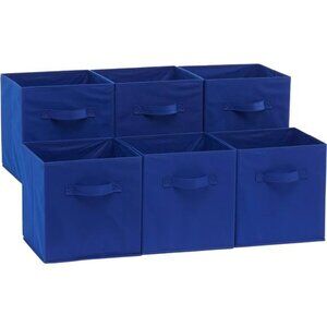 Fabric storage bins set of 6 navy blue cube organizers collapsible cloth baskets